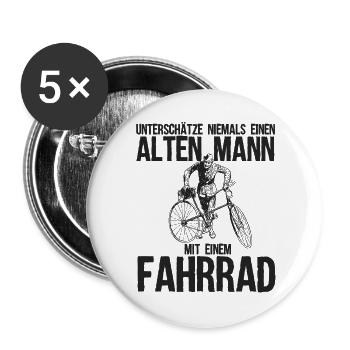 Unterschätze Alten Mann Mit Einem Fahrrad - Buttons groß 56 mm (5er Pack) - Weiß - Vorne