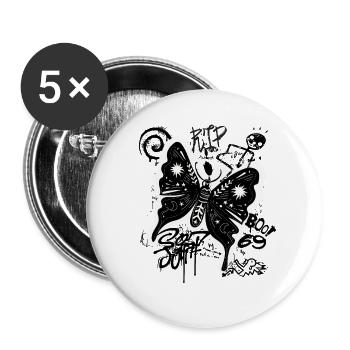 Mystischer Schmetterling Grunge - Buttons groß 56 mm (5er Pack) - Weiß - Vorne