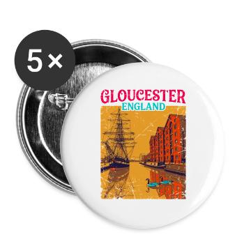 Gloucester England Retro City Travel Poster - Buttons groß 56 mm (5er Pack) - Weiß - Vorne