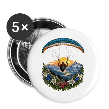 Paragliding Alpenpanorama Blumenkreis - Buttons groß 56 mm (5er Pack) - Weiß - Vorne