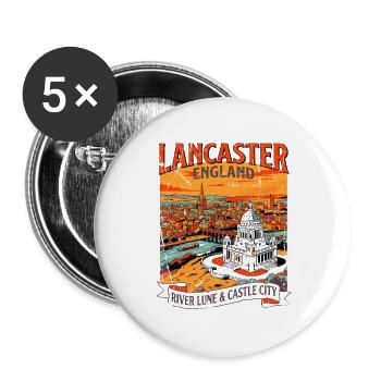 Vintage Lancaster England River Lune And Castle - Buttons groß 56 mm (5er Pack) - Weiß - Vorne
