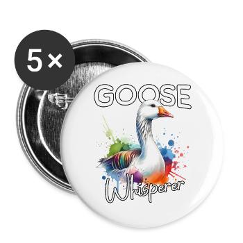 Gans Flüsterer - Buttons groß 56 mm (5er Pack) - Weiß - Vorne