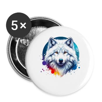 Polarwolf Motiv - Buttons groß 56 mm (5er Pack) - Weiß - Vorne