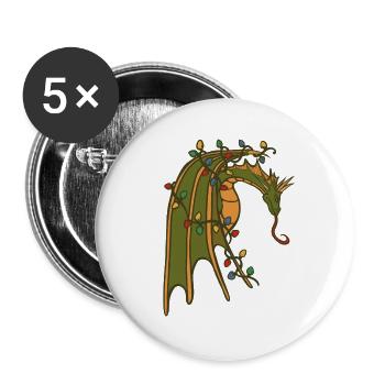 Drache mit Weihnachtslichtern - Buttons groß 56 mm (5er Pack) - Weiß - Vorne