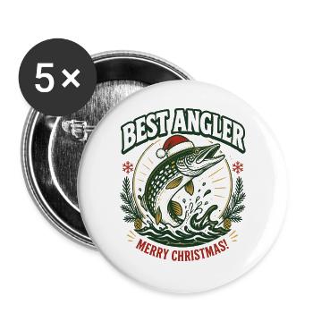 Bester Angler: Christmas Pike - Buttons groß 56 mm (5er Pack) - Weiß - Vorne