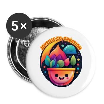 Lächelnder kreativer Topf und Co-Kreation - Buttons groß 56 mm (5er Pack) - Weiß - Vorne