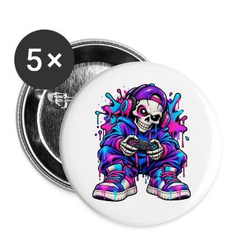 Neon-Graffiti-Gamer-Skelett – Gamer-Geschenk - Buttons groß 56 mm (5er Pack) - Weiß - Vorne