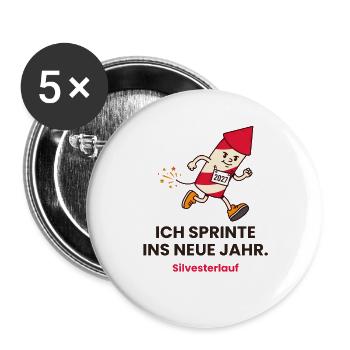 Ich sprinte ins neue Jahr Silvesterlauf 2027 - Buttons groß 56 mm (5er Pack) - Weiß - Vorne