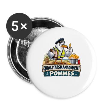 Qualitätsmanagement Pommes - Buttons groß 56 mm (5er Pack) - Weiß - Vorne