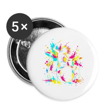 Schlagzeuger, Schlagzeug, Drummer, Trommeln - Buttons groß 56 mm (5er Pack) - Weiß - Vorne