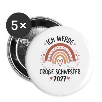 Große Schwester 2027 Boho Regenbogen - Buttons groß 56 mm (5er Pack) - Weiß - Vorne