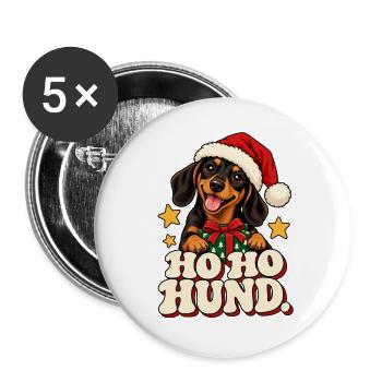 Ho Ho Hund Weihnachtsdesign - Buttons groß 56 mm (5er Pack) - Weiß - Vorne