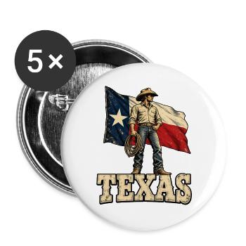 Texas Cowboy Flagge - Buttons groß 56 mm (5er Pack) - Weiß - Vorne