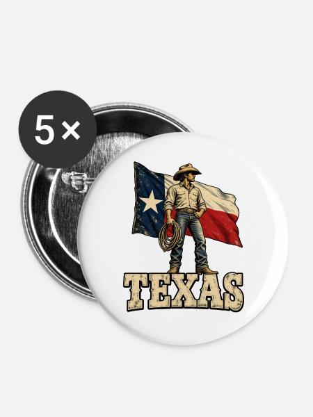Texas Cowboy Flagge - Buttons groß 56 mm (5er Pack) - Weiß