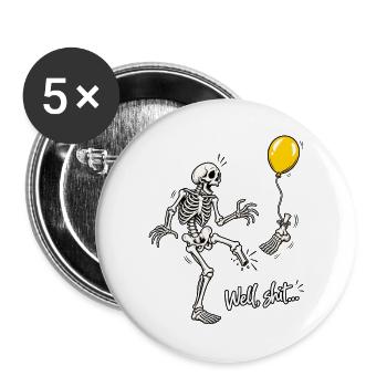 Tja, Scheiße, Skelett, fliegender Fuß, gelber Ballon-Meme - Buttons groß 56 mm (5er Pack) - Weiß - Vorne