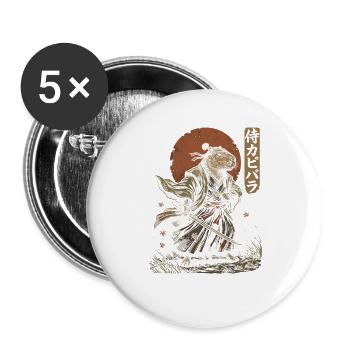 Capybara Samurai Mit Katana Japan Krieger - Buttons groß 56 mm (5er Pack) - Weiß - Vorne