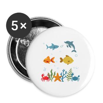 Hai Unterwasser Kinder Delfin Fisch Meeresleben - Buttons groß 56 mm (5er Pack) - Weiß - Vorne