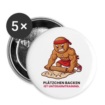 Keksarmtraining: Plätzchenpower - Buttons groß 56 mm (5er Pack) - Weiß - Vorne