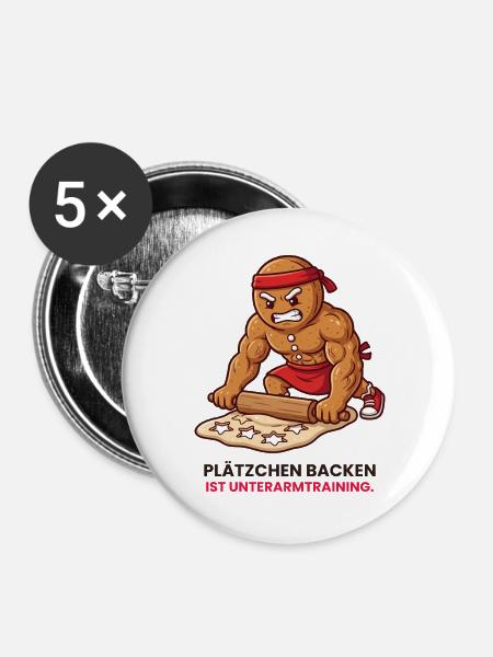 Keksarmtraining: Plätzchenpower - Buttons groß 56 mm (5er Pack) - Weiß