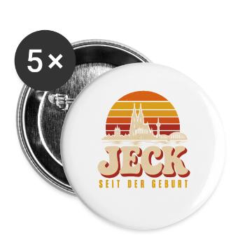 Jeck seit der Geburt Kölner Karneval Rosenmontag - Buttons groß 56 mm (5er Pack) - Weiß - Vorne
