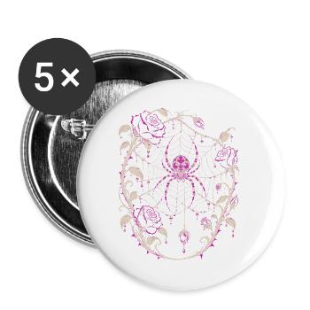 Die Spinne im Netz zwischen schwarzen Rosen - Buttons groß 56 mm (5er Pack) - Weiß - Vorne