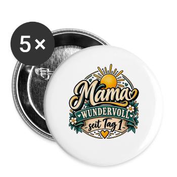 Muttertag - Mama wundervoll seit Tag eins - Buttons groß 56 mm (5er Pack) - Weiß - Vorne