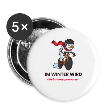 Schneemann Rennrad Wintertraining - Buttons groß 56 mm (5er Pack) - Weiß - Vorne