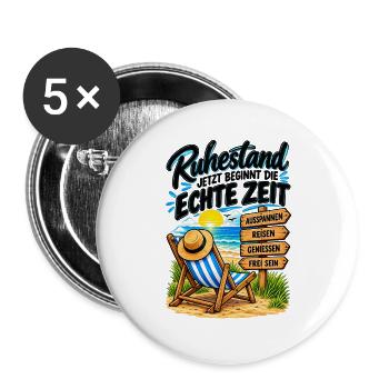 Ruhestand: Echte Zeit am Strand - Buttons groß 56 mm (5er Pack) - Weiß - Vorne