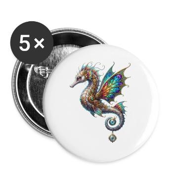 Steampunk-Seepferdchen-Buntglasfenster - Buttons groß 56 mm (5er Pack) - Weiß - Vorne