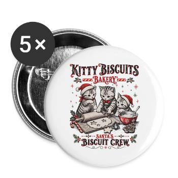 Kitty Kätzchen Bäcker: Weihnachtskekse Crew - Buttons groß 56 mm (5er Pack) - Weiß - Vorne