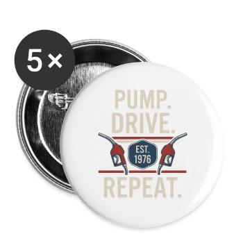 Pump Drive Repeat Vintage Zapfpistole Fuel - Buttons groß 56 mm (5er Pack) - Weiß - Vorne
