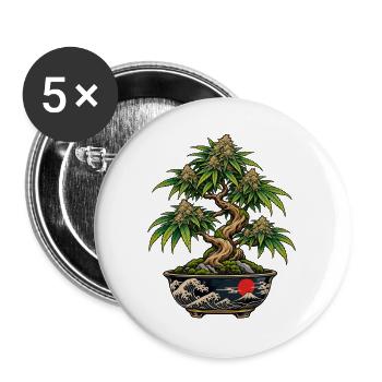 Japanischer Bonsai mit Wellenmotif - Buttons groß 56 mm (5er Pack) - Weiß - Vorne