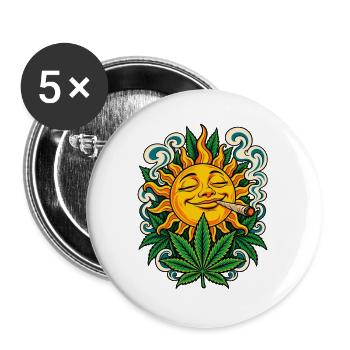 Sonne, Hanfblatt und Jointrauch - Buttons groß 56 mm (5er Pack) - Weiß - Vorne