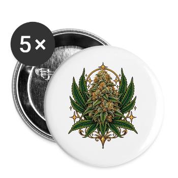 Goldene Krone Hanfblüte - Buttons groß 56 mm (5er Pack) - Weiß - Vorne