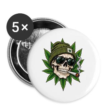 Totenkopf Cannabis Style - Buttons groß 56 mm (5er Pack) - Weiß - Vorne