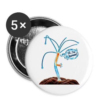 "Hi I'm human" - Buttons groß 56 mm (5er Pack) - Weiß - Vorne