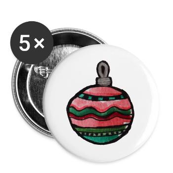 Bunte, gestreifte Weihnachtskugel - Buttons groß 56 mm (5er Pack) - Weiß - Vorne