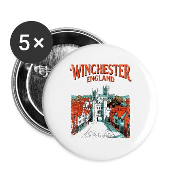 Retro Winchester England Historic Cityscape - Buttons groß 56 mm (5er Pack) - Weiß - Vorne