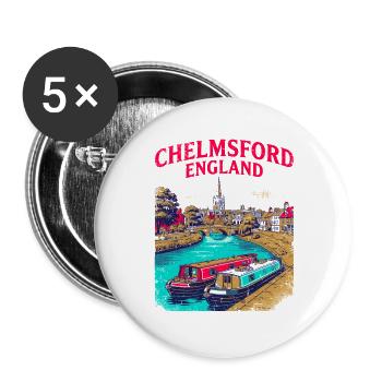 Vintage Chelmsford England Cityscape Travel Poster - Buttons groß 56 mm (5er Pack) - Weiß - Vorne