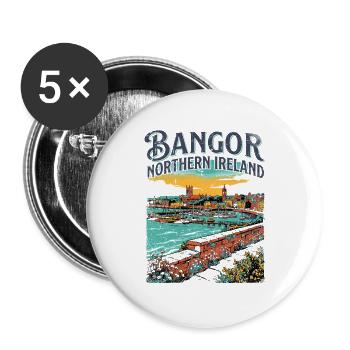 Bangor Northern Ireland Coastal City Skyline - Buttons groß 56 mm (5er Pack) - Weiß - Vorne