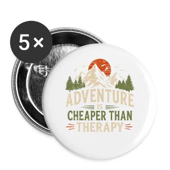 Abenteuer ist günstiger als Therapie - Buttons groß 56 mm (5er Pack) - Weiß - Vorne