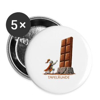 Tafelrunde Schokolade Mittelalter Wortspiel Ritter - Buttons groß 56 mm (5er Pack) - Weiß - Vorne