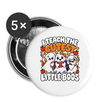 Süße Geister Lehrhelden Boo - Buttons groß 56 mm (5er Pack) - Weiß - Vorne