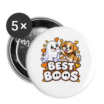 Beste Buds Hund und Geist - Buttons groß 56 mm (5er Pack) - Weiß - Vorne