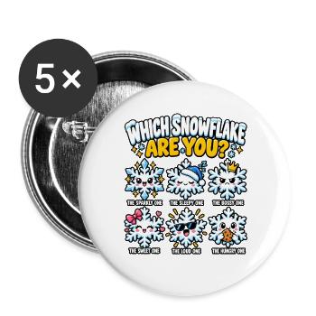 Welche Schneeflocke Bist Du - Buttons groß 56 mm (5er Pack) - Weiß - Vorne
