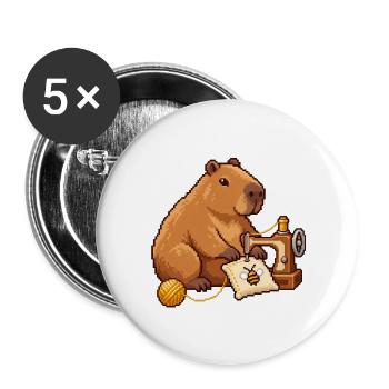 Capybara Pixel Art Designerin – Näherin - Buttons groß 56 mm (5er Pack) - Weiß - Vorne