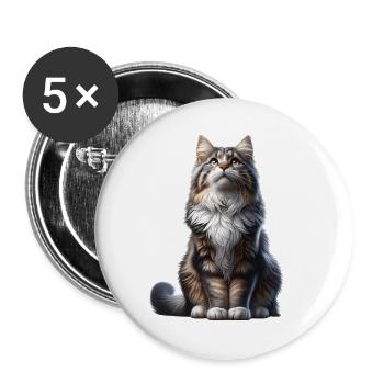 Norwegische Waldkatze Norwegian Forest - Buttons groß 56 mm (5er Pack) - Weiß - Vorne