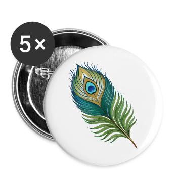Einfache Pfauenfeder - Buttons groß 56 mm (5er Pack) - Weiß - Vorne