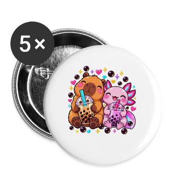 Axolotl Kostüm Boba Tea Süß Kawaii Kinder Mädchen - Buttons groß 56 mm (5er Pack) - Weiß - Vorne