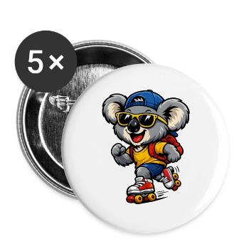 Koala mit Rollschuhen – Süßes Freizeitmotiv - Buttons groß 56 mm (5er Pack) - Weiß - Vorne